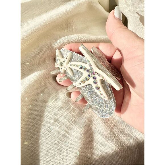 Mermaid Starfish Rhinestone Hair Claw Clip | White & Silver Glitter Coastal main image 5
